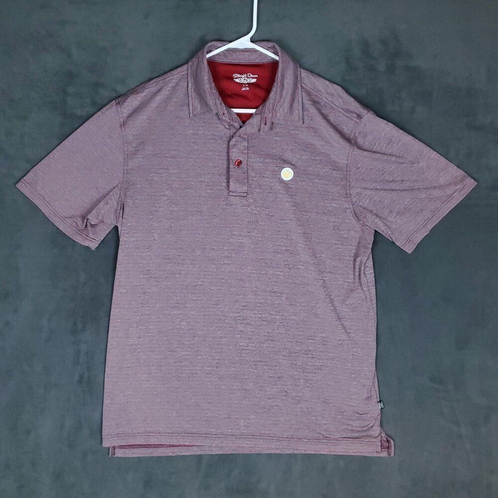 Straight Down Polo Shirt Mens Large Red Gray Striped Performance Golf Stretch